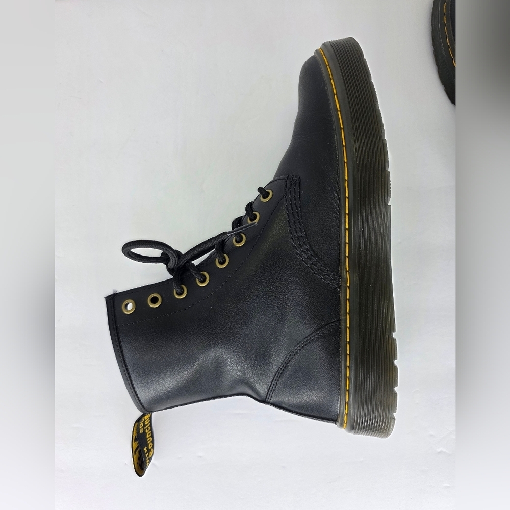 Dr. Martens Zavala Combat Boots Unisex Black Leather Yellow Stitching Size M7 W8 - Picture 11 of 16
